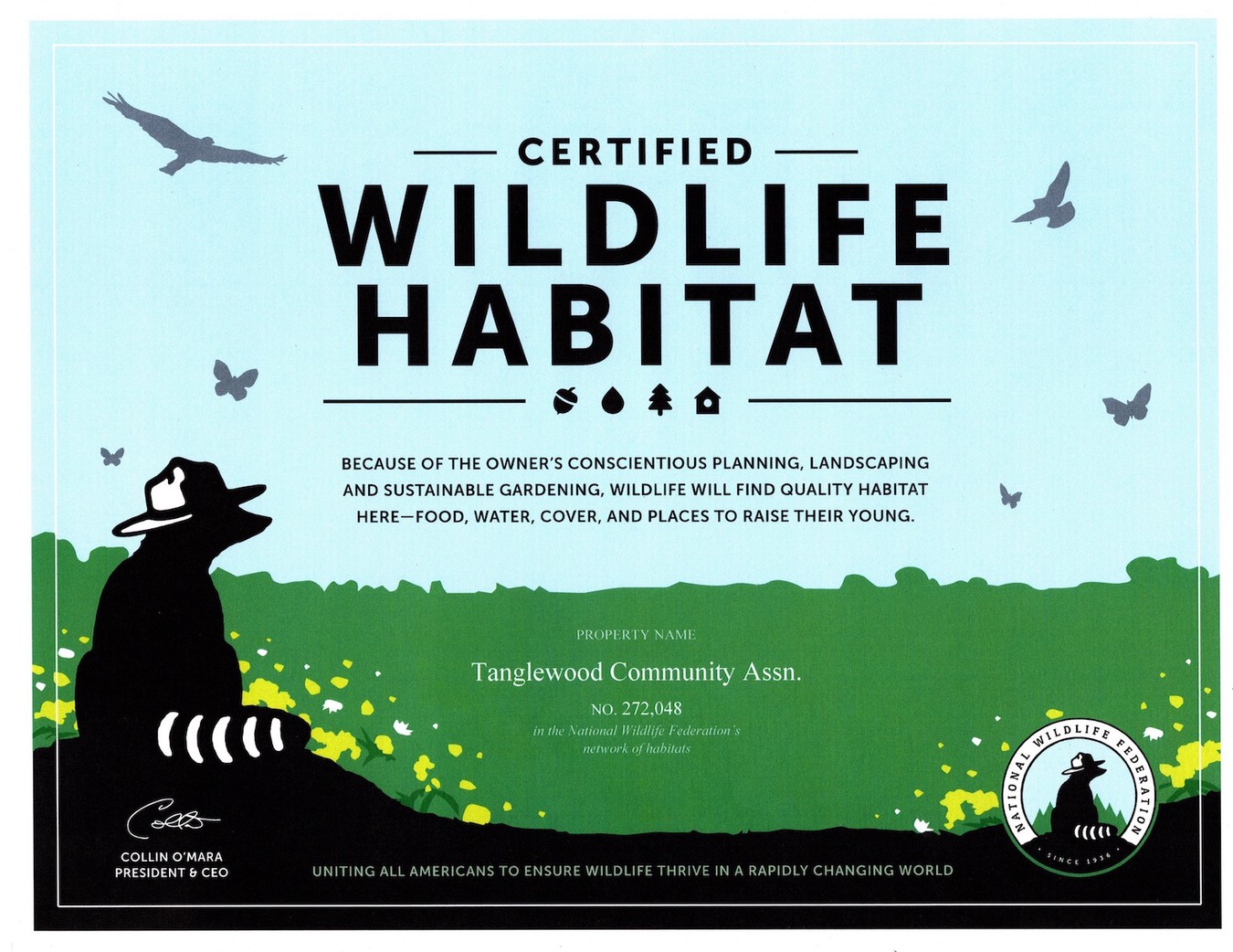 National Wildlife Federation certificate